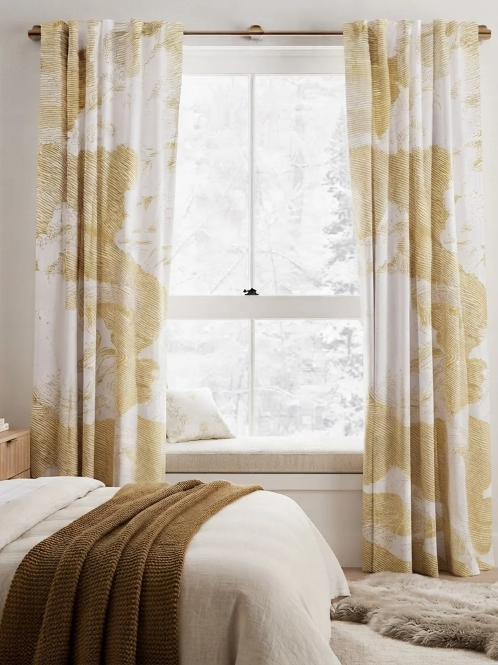 West Elm Etched Cloud Cotton Curtains (2) 45x84 In Mustard